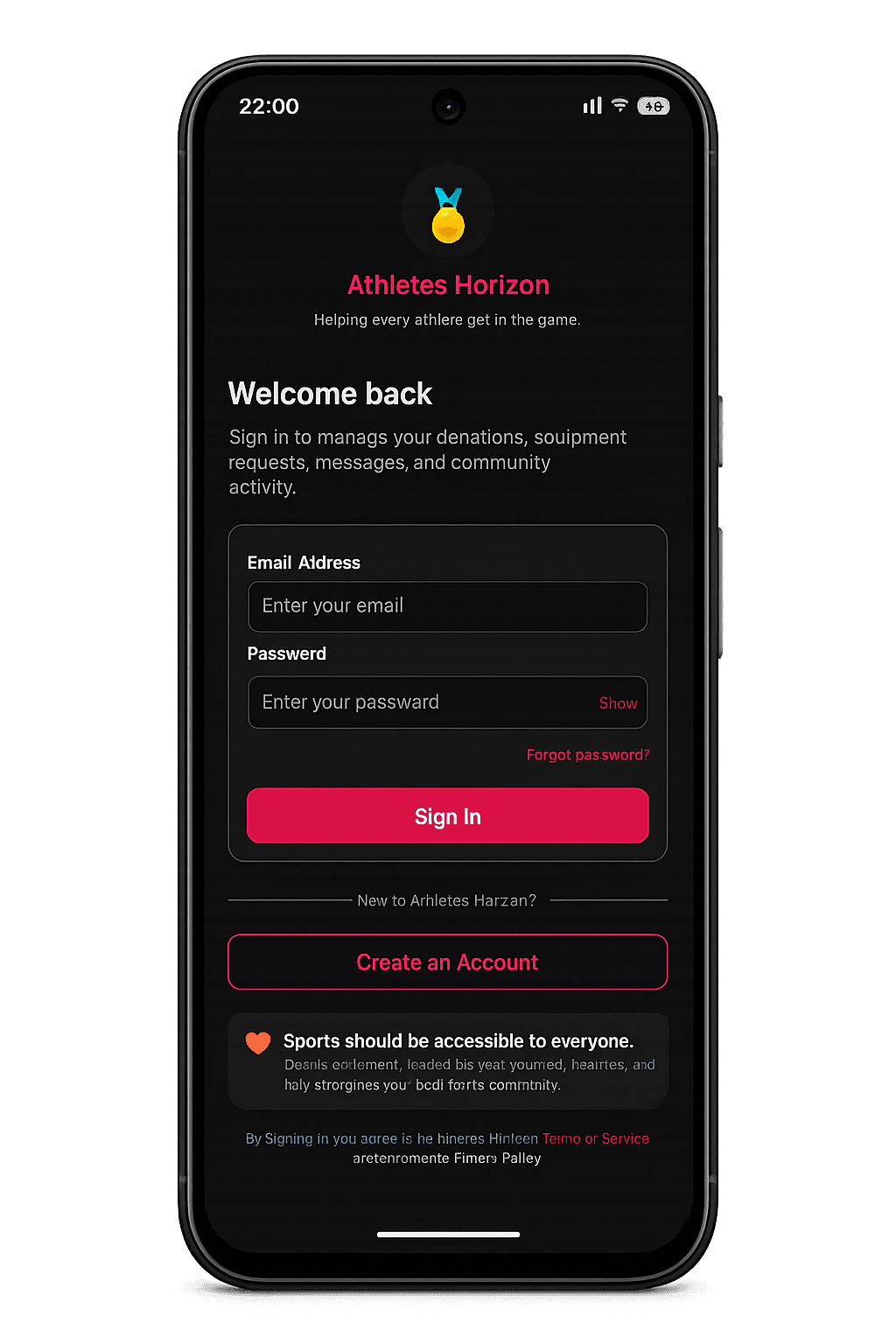 Athletes Horizon mobile app showing a community feed of used sports equipment