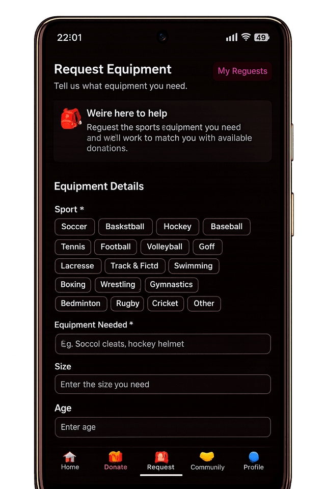 Athletes Horizon equipment details screen