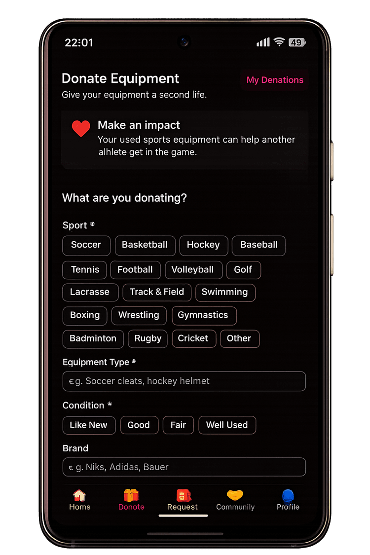 Athletes Horizon community feed showing sports equipment